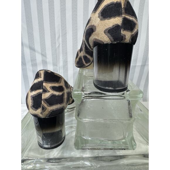 BEAUTIISOLES Leopard Print Suede Pointed Toe Clear Acrylic Heel Sz 8 Club Rave - Picture 2 of 10
